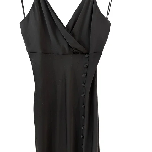 ZARA Satin Slip Dress Black Midi Lingerie Style Side Slit Button Detail Size S - Picture 3 of 9